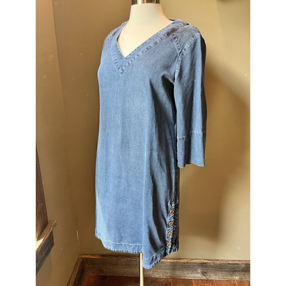 Soft Surroundings Postinao Denim Blue Washed Button Accent Dress Size Small